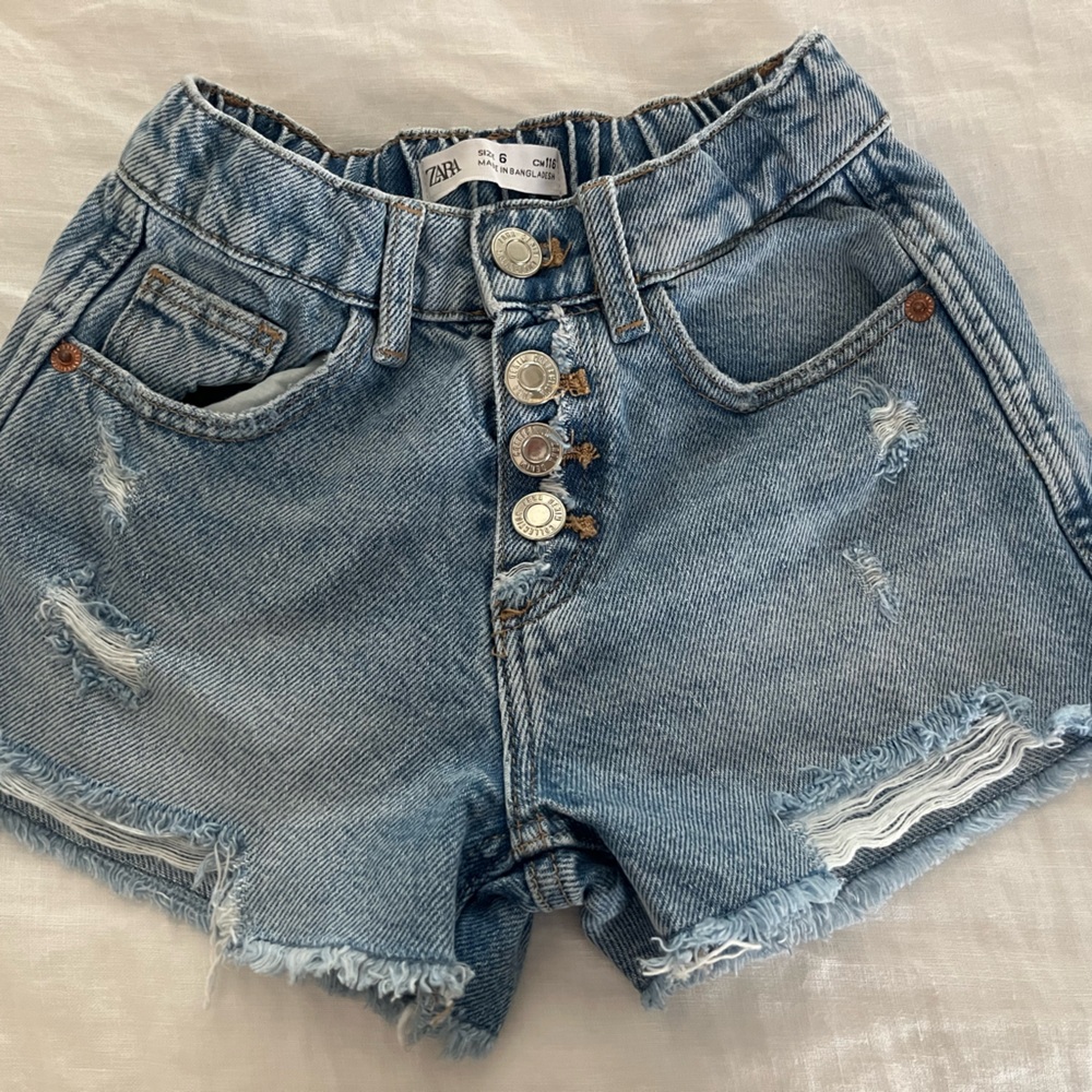 Zara Light Blue Distressed Denim Shorts